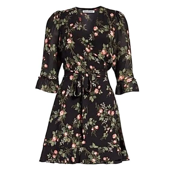 Reformation Zoe Wrap Dress Floral Rose Print Half Sleeve Small - Picture 1 of 14